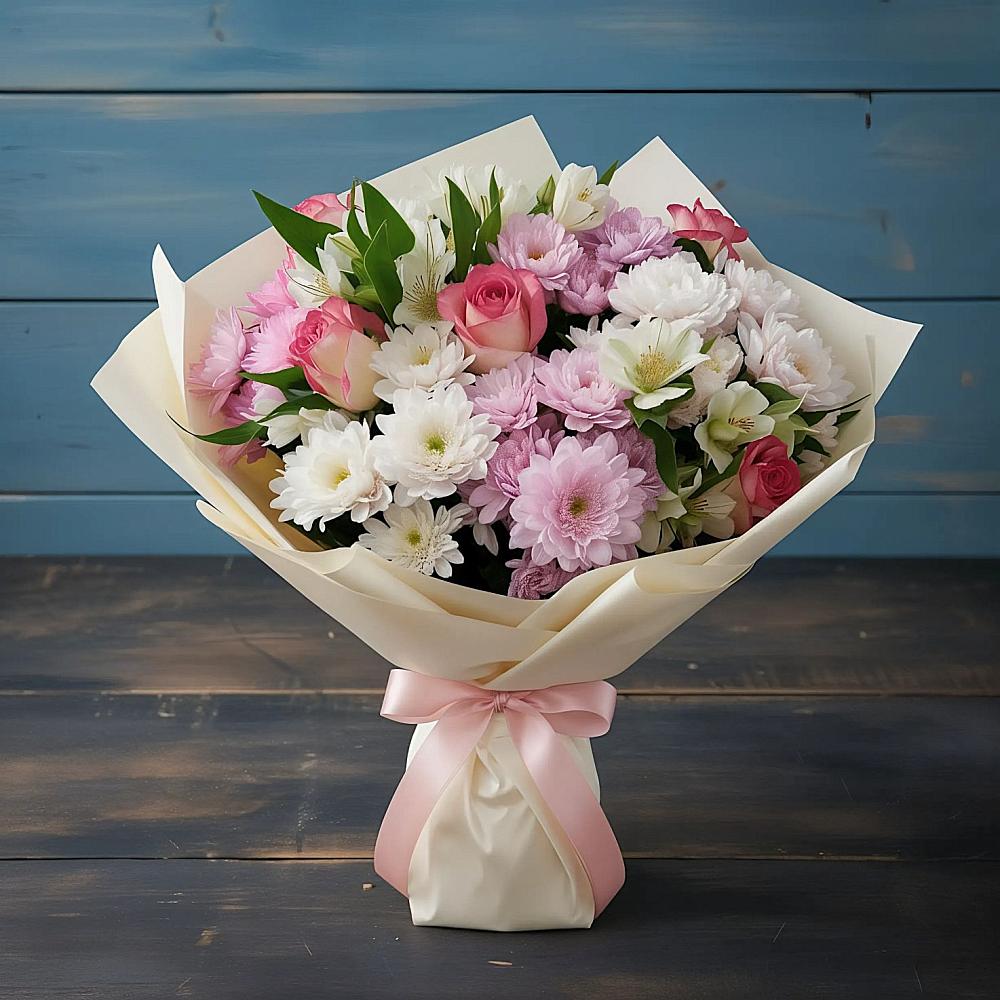 Букет цветов из: Хризантемы, Альстромерии и Розы в Житнево